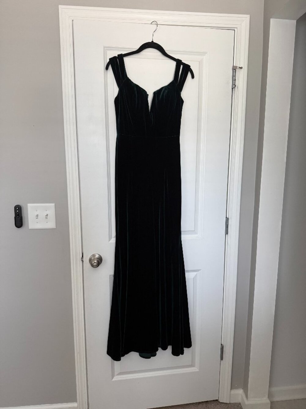 XSCAPE Velvet Maxi Dress - Dark Green